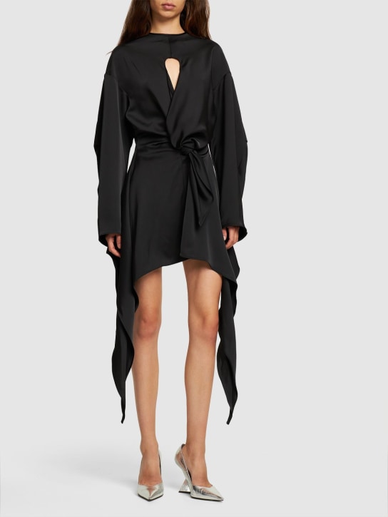 The Attico: Robe courte en satin ajouré Louie - Noir - women_1 | Luisa Via Roma