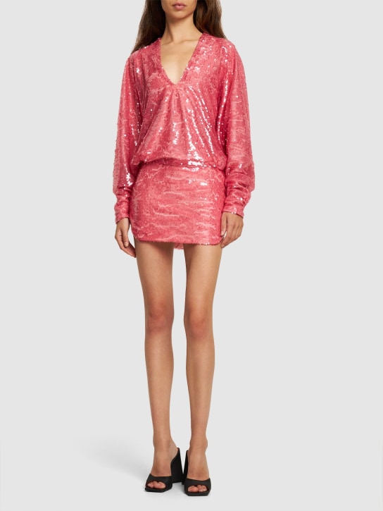 The Attico: Gael sequined V-neck mini dress - Light Pink - women_1 | Luisa Via Roma