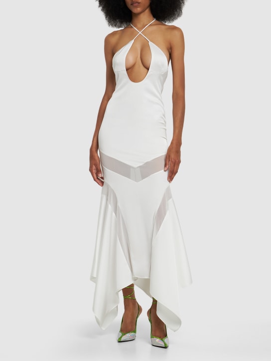 The Attico: Saskia satin & mesh long dress - Beyaz - women_1 | Luisa Via Roma