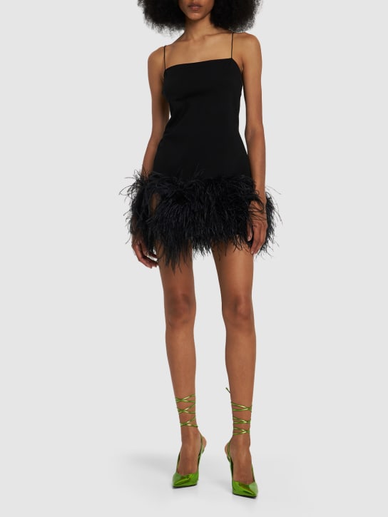 The Attico: Fujiko jersey mini dress w/ feathers - Black - women_1 | Luisa Via Roma