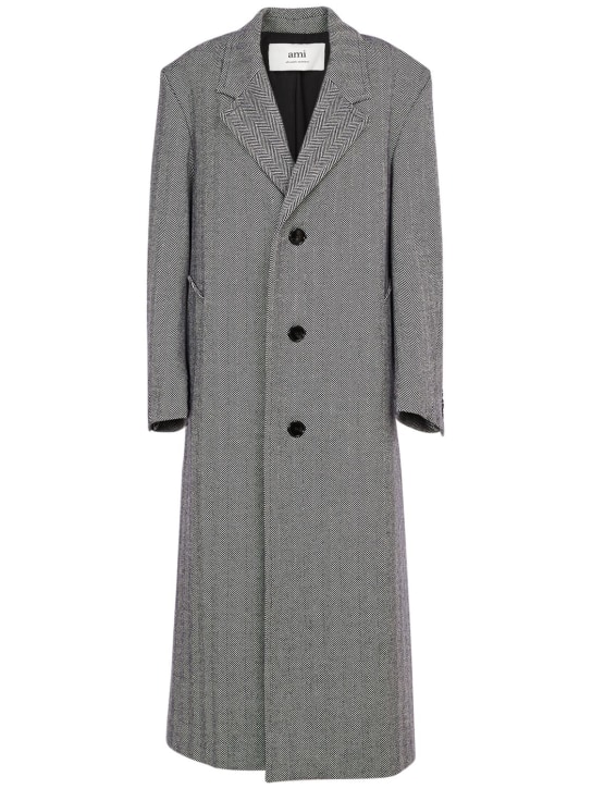 AMI Paris: Herrington wool long coat - Gey/Blue - women_0 | Luisa Via Roma