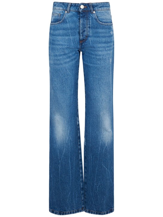 AMI Paris: Jeans rectos cintura alta de denim de algodón - Azul - women_0 | Luisa Via Roma