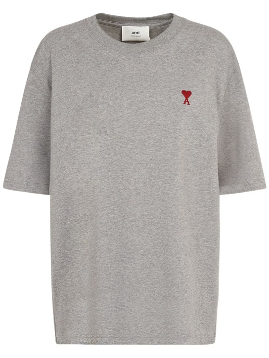 AMI Paris: Red Ami De Coeur cotton jersey t-shirt - Grey - women_0 | Luisa Via Roma