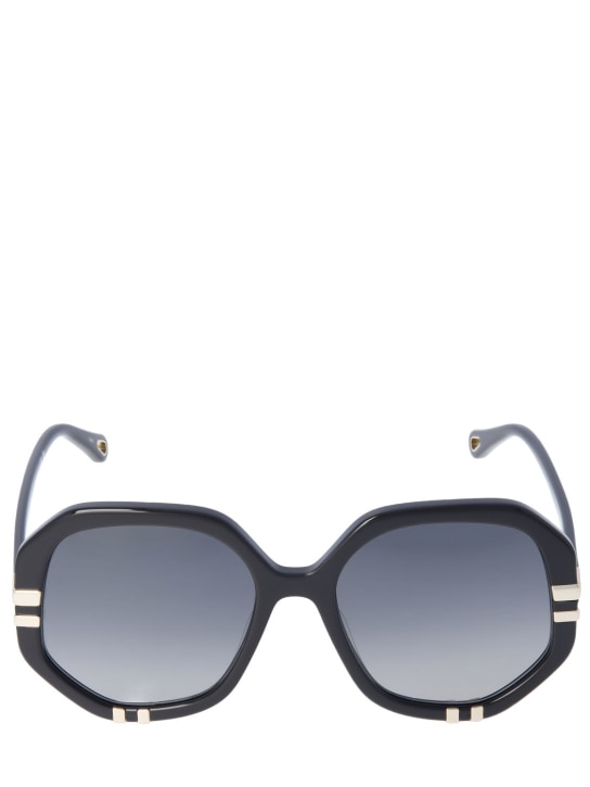 Chloé: West geometric bio-acetate sunglasses - Siyah/Gri - women_0 | Luisa Via Roma