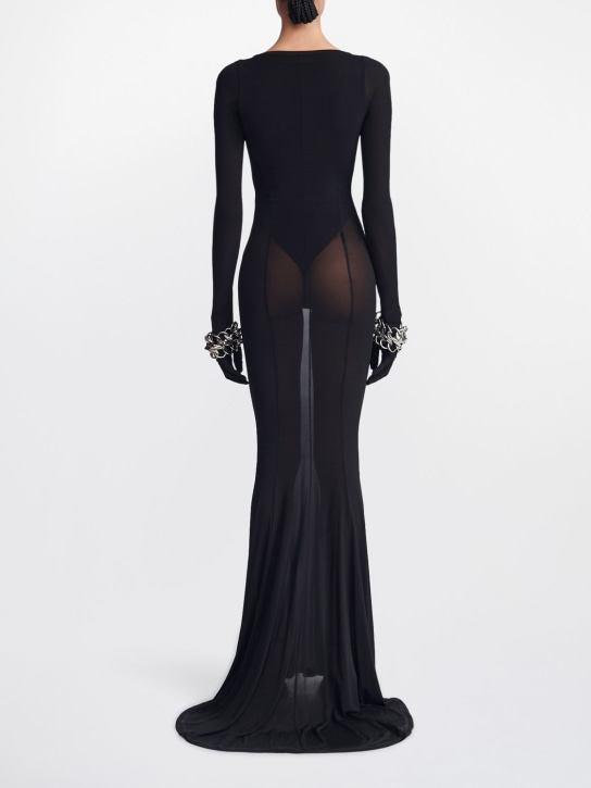 Dion Lee: Gloved sheer jersey long cutout dress - Siyah - women_1 | Luisa Via Roma