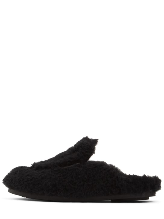 Max Mara: 10mm Teddy wool & silk mules - Siyah - women_0 | Luisa Via Roma