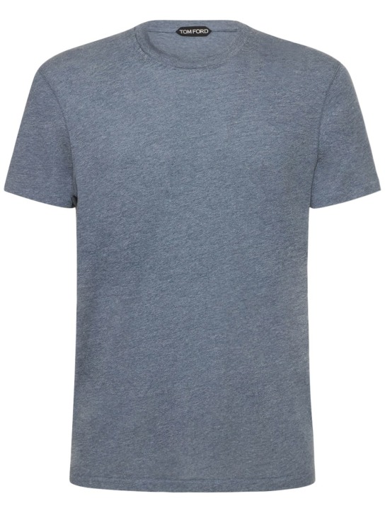 Tom Ford: T-shirt in mélange di misto cotone - Blu Scuro - men_0 | Luisa Via Roma
