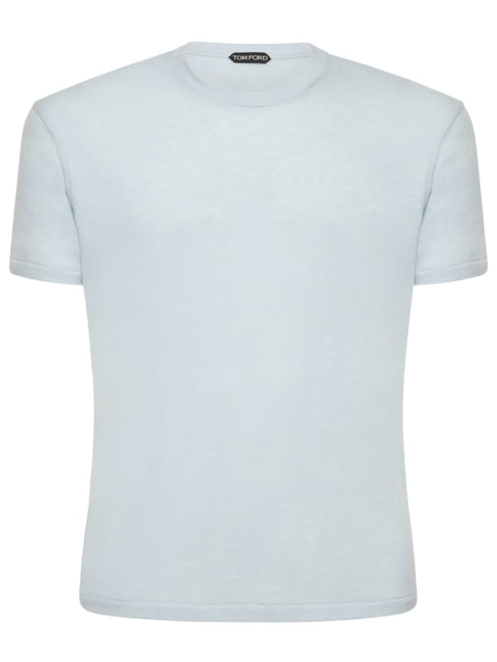 Tom Ford: T-shirt in mélange di misto cotone - Celeste - men_0 | Luisa Via Roma