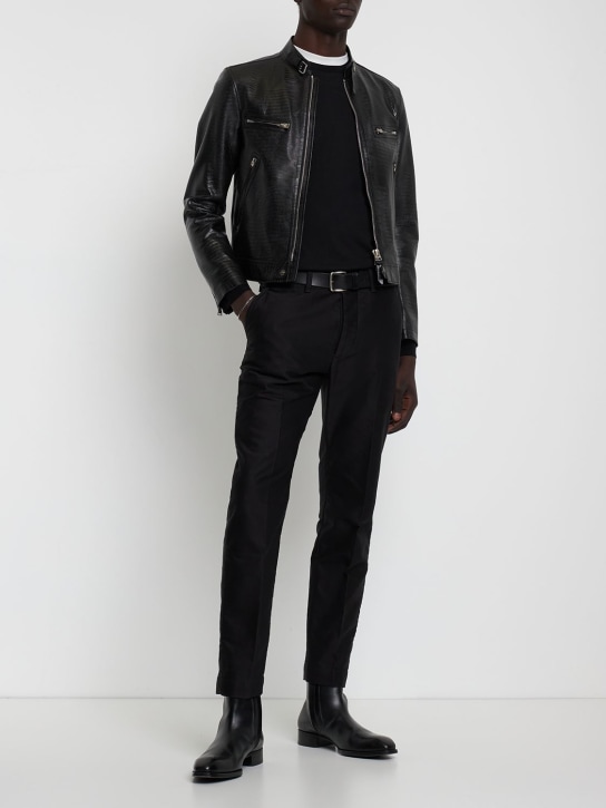Tom Ford: Lizard embossed leather biker jacket - Black - men_1 | Luisa Via Roma