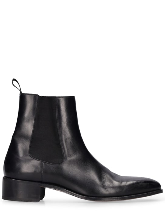 Tom Ford: 40mm Burnished leather ankle boots - Black - men_0 | Luisa Via Roma