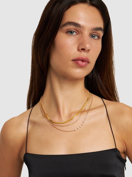 Tory Burch: Kira faux pearl layered necklace - Altın/Krem - women_1 | Luisa Via Roma