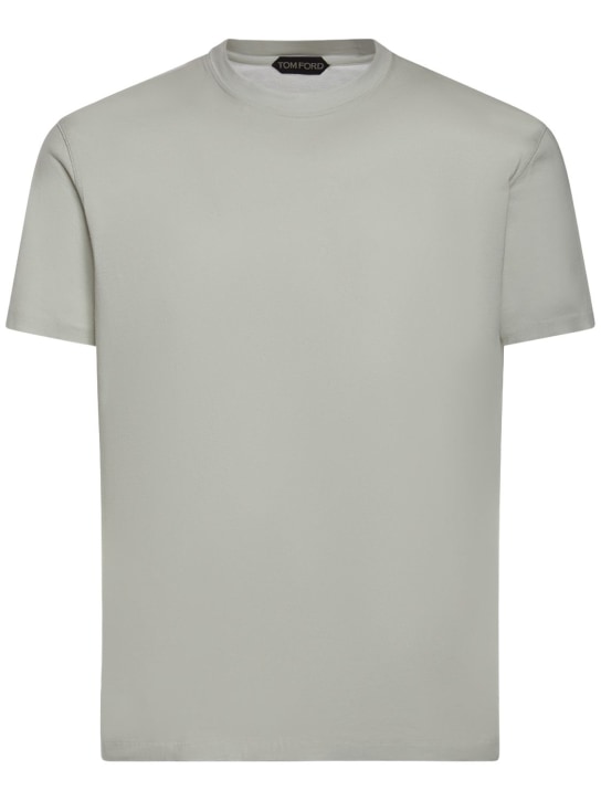 Tom Ford: T-shirt manches courtes en lyocell et coton - Gris Clair - men_0 | Luisa Via Roma
