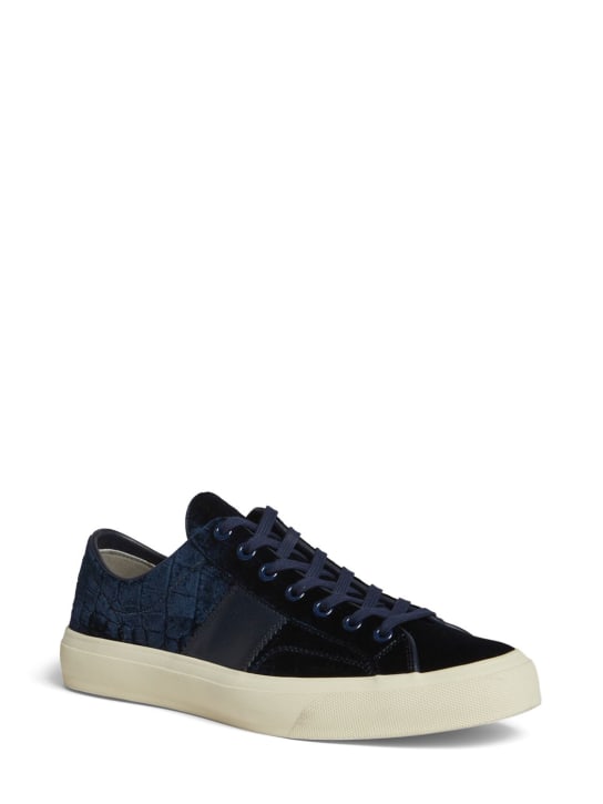 Tom Ford: Leather low top sneakers - Blue/Beige - men_1 | Luisa Via Roma