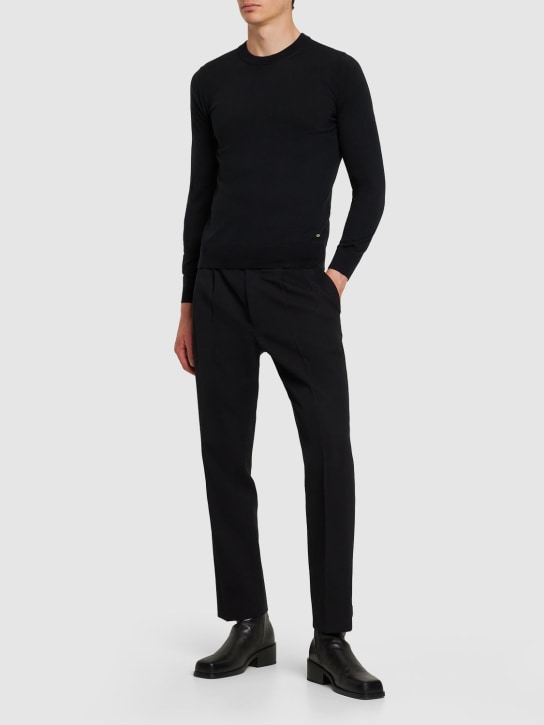 Brioni: Fine wool crewneck sweater - Black - men_1 | Luisa Via Roma