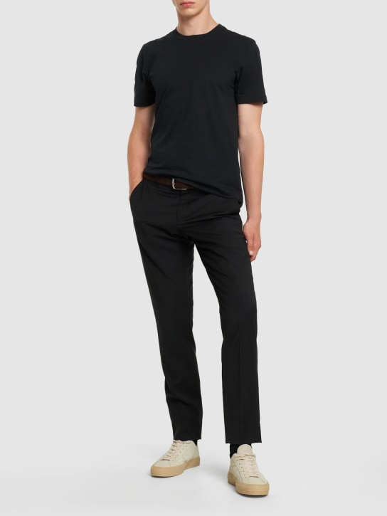 Brioni: 棉质平纹针织T恤 - 黑色 - men_1 | Luisa Via Roma