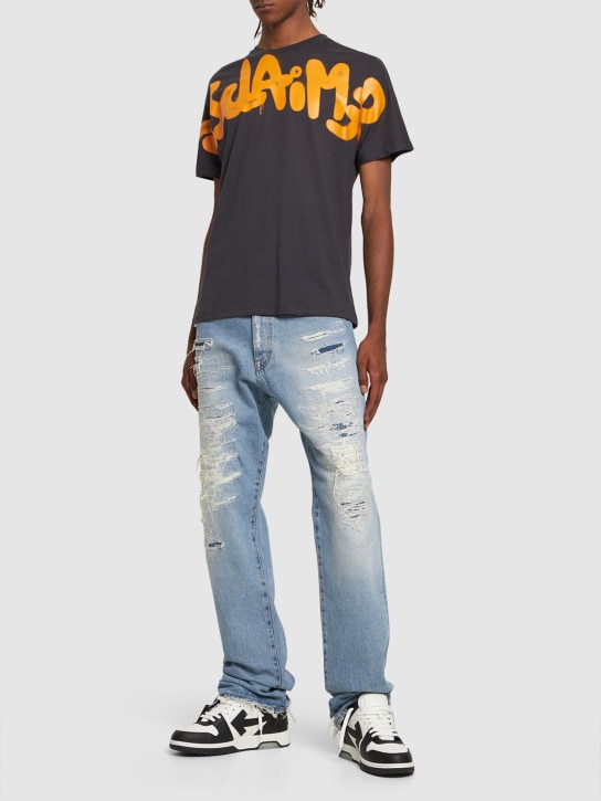 Disclaimer: Camiseta de algodón con logo - Negro/Naranja - men_1 | Luisa Via Roma