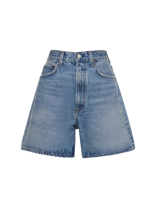 Agolde: Shorts de denim con cintura alta - Azul - women_0 | Luisa Via Roma