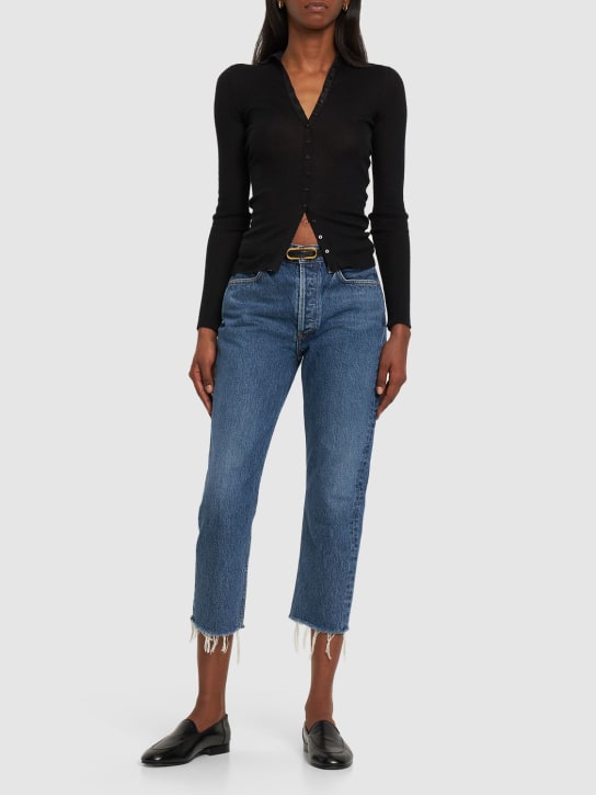 Agolde: Riley crop high rise slim denim jeans - Mavi - women_1 | Luisa Via Roma