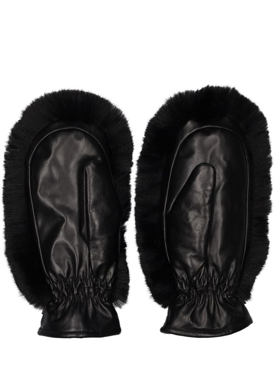 Goldbergh: Hill faux fur & leather mittens - Black - women_1 | Luisa Via Roma