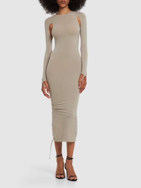 Andreadamo: Robe midi sculptante en jersey ajouré - Gris - women_1 | Luisa Via Roma