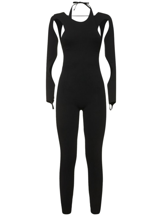 Andreadamo: Jumpsuit de jersey con aberturas - Black 004 - women_0 | Luisa Via Roma