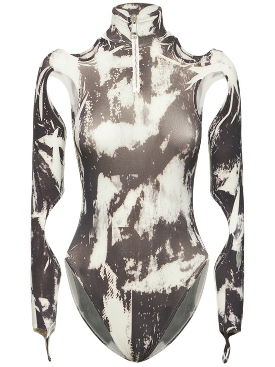 Andreadamo: Printed sculpting cutout jersey bodysuit - Multicolor - women_0 | Luisa Via Roma