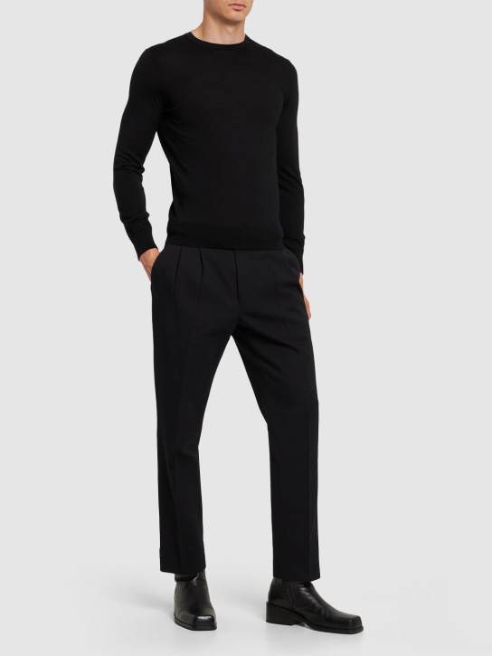 Zegna: Cashmere & silk crewneck sweater - Siyah - men_1 | Luisa Via Roma