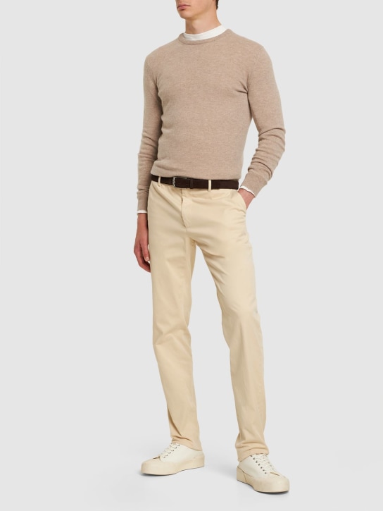 Zegna: Premium cotton pants - Ivory - men_1 | Luisa Via Roma