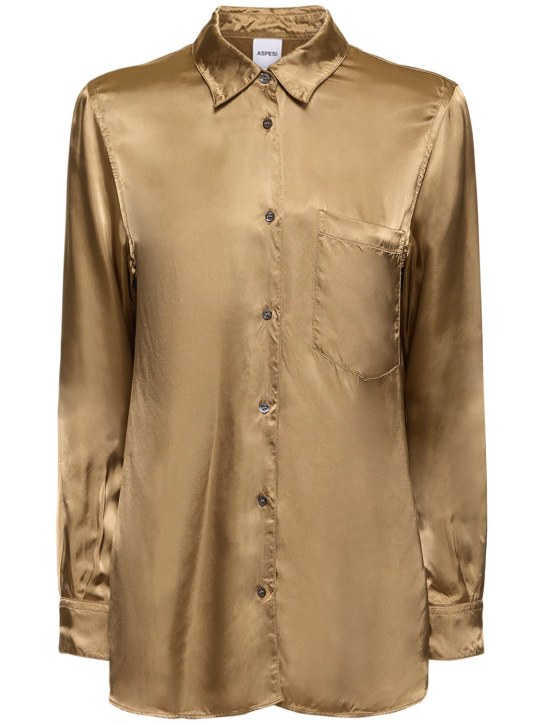 ASPESI: 粘胶纤维绸缎标准版型衬衫 - 驼色 - women_0 | Luisa Via Roma