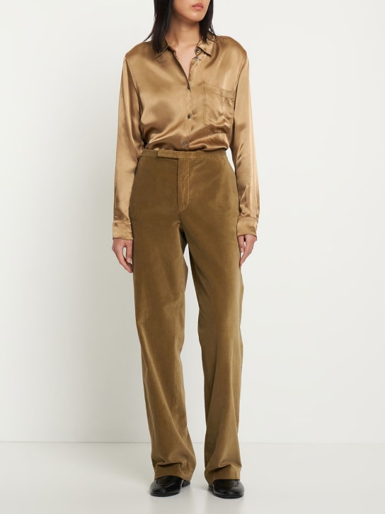 ASPESI: 粘胶纤维绸缎标准版型衬衫 - 驼色 - women_1 | Luisa Via Roma