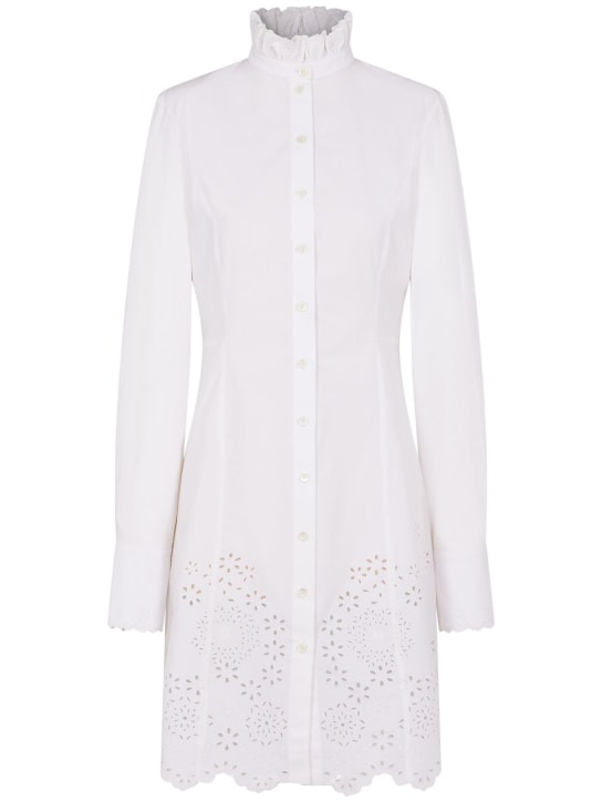 Rabanne: Poplin sangallo mini shirt dress - White - women_0 | Luisa Via Roma