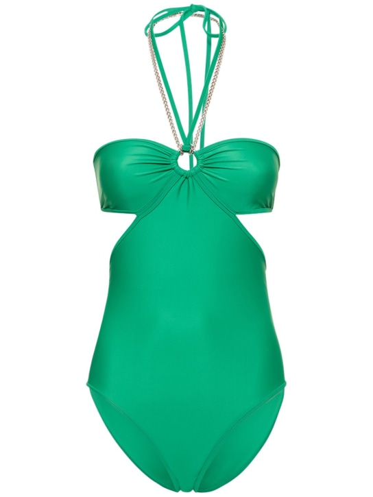 Rabanne: Jersey halter neck one piece swimsuit - Green - women_0 | Luisa Via Roma