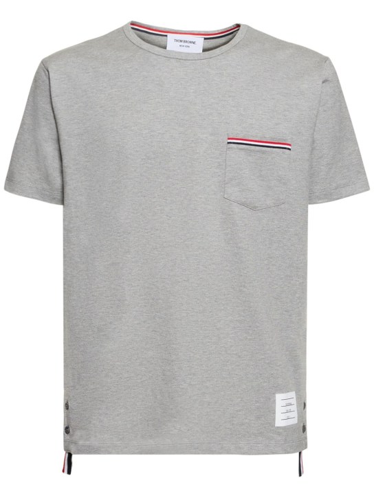 Thom Browne: Striped pocket cotton t-shirt - Gri - men_0 | Luisa Via Roma