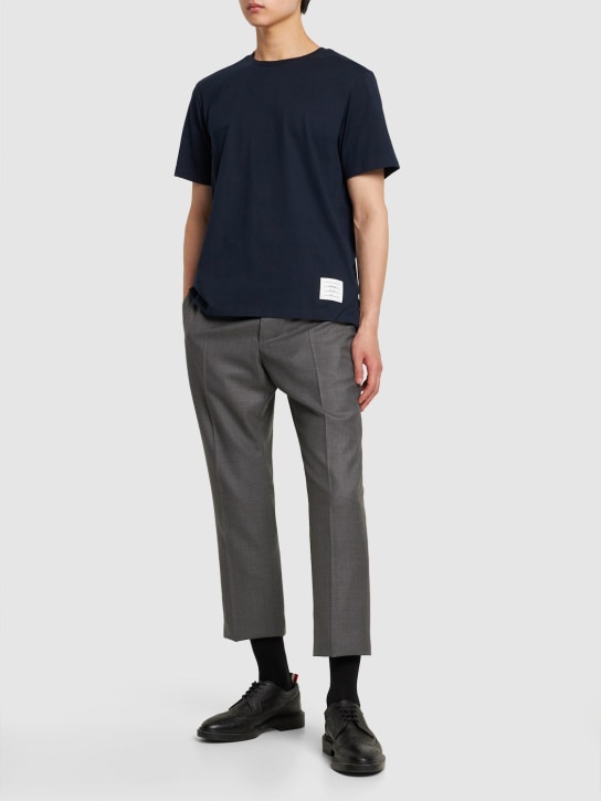 Thom Browne: 休闲版型棉质平纹针织T恤 - 海军蓝 - men_1 | Luisa Via Roma