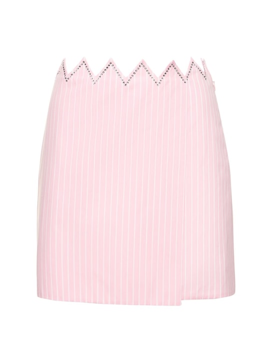 Mach & Mach: Embellished striped cotton mini skirt - Pink - women_0 | Luisa Via Roma