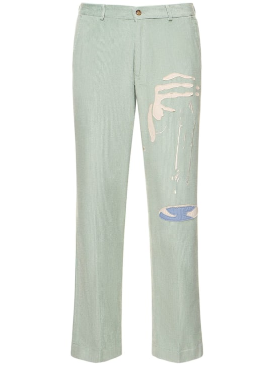 KidSuper Studios: Embroidered cotton corduroy pants - Yeşil - men_0 | Luisa Via Roma