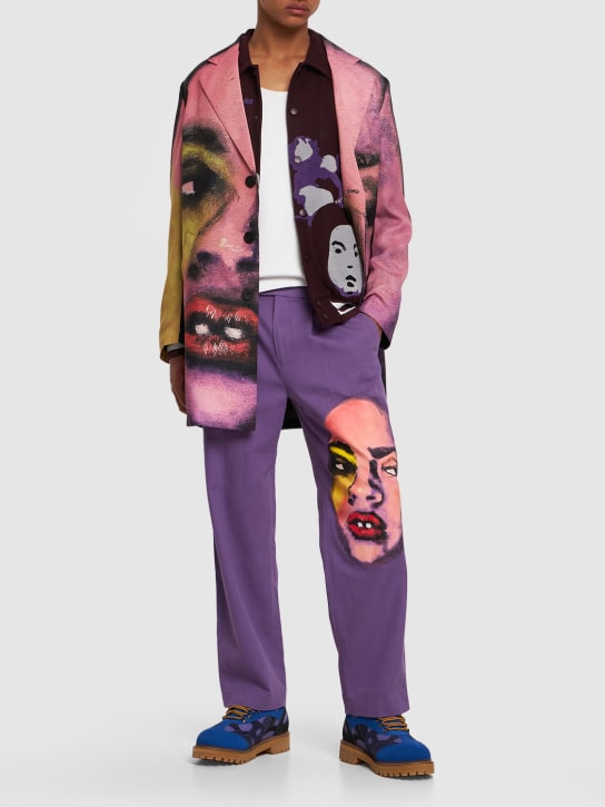 KidSuper Studios: Pantalon droit en coton avec visage peint - Violet - men_1 | Luisa Via Roma