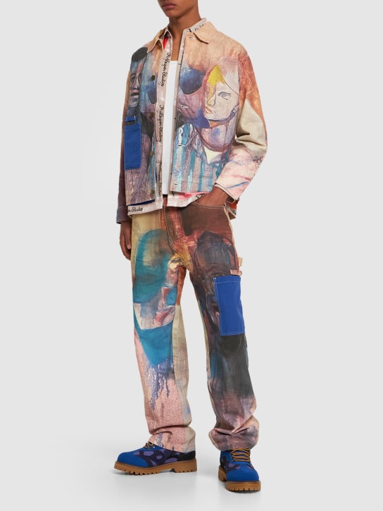 KidSuper Studios: Faces painted cotton & linen jacket - men_1 | Luisa Via Roma