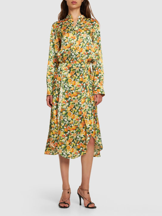 Stella McCartney: Lemon print silk midi skirt - Multicolor - women_1 | Luisa Via Roma