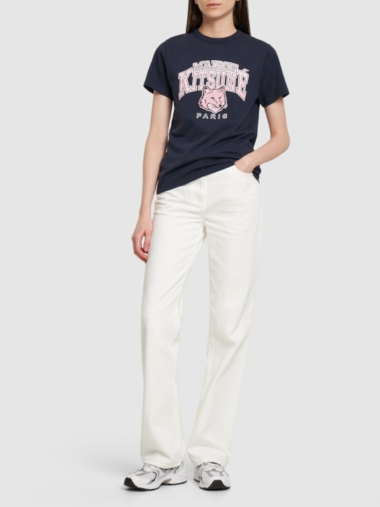 Maison Kitsuné: T-shirt en coton Campus Fox - Bleu - women_1 | Luisa Via Roma