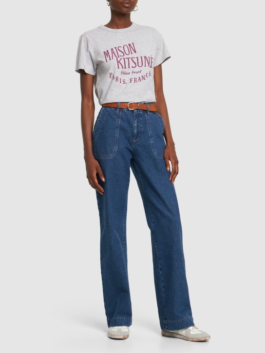 Maison Kitsuné: Camiseta de algodón estampado - Gris - women_1 | Luisa Via Roma