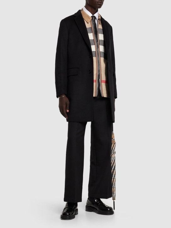 Burberry: Callen mid length wool blend coat - Black - men_1 | Luisa Via Roma