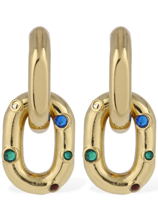 Rabanne: XL double link earrings w/ crystal - Gold/Multi - women_0 | Luisa Via Roma