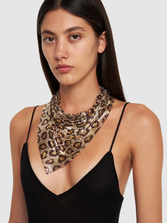 Rabanne: Gaetano mini leopard mesh scarf necklace - women_1 | Luisa Via Roma