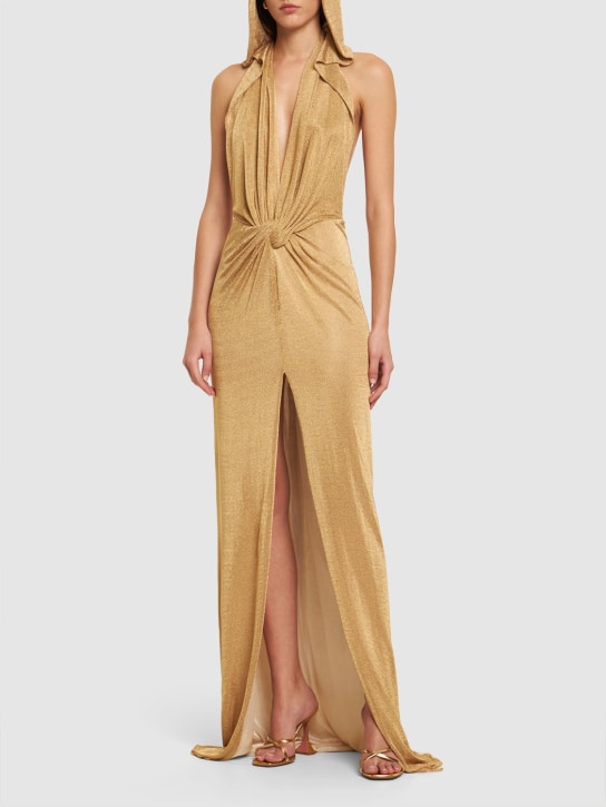 Costarellos: Hedy jersey lurex knotted long dress - women_2 | Luisa Via Roma
