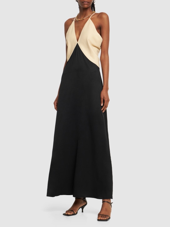 Draped twill viscose long dress - Thumbnail 2