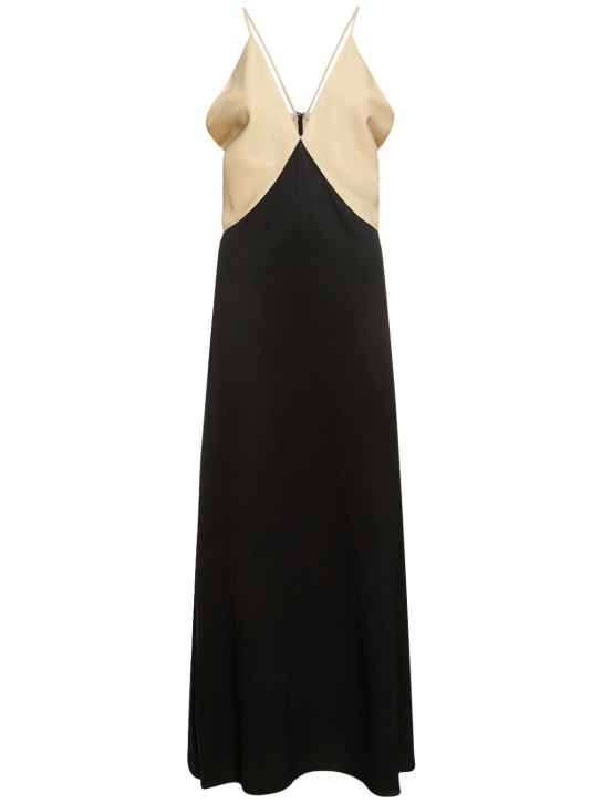 Draped twill viscose long dress - Thumbnail 1