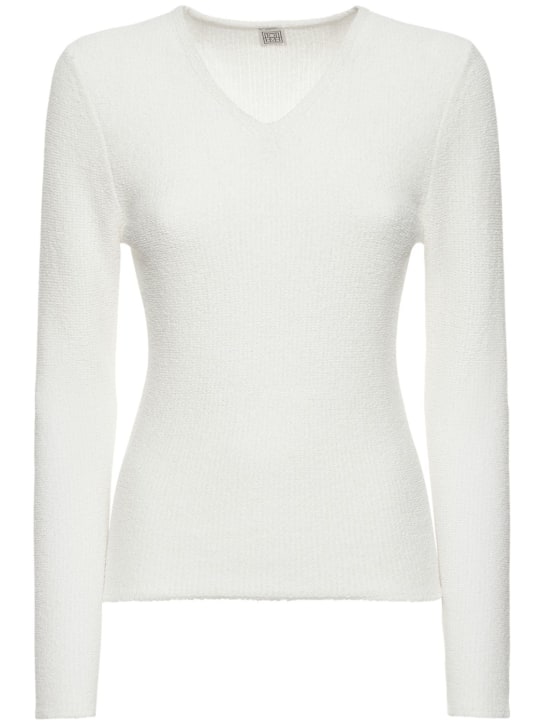 Toteme: Paper-yarn bouclé knit top - Beyaz - women_0 | Luisa Via Roma