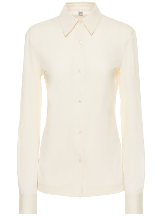 Toteme: 修身棉质平纹针织衬衫 - 白色 - women_0 | Luisa Via Roma