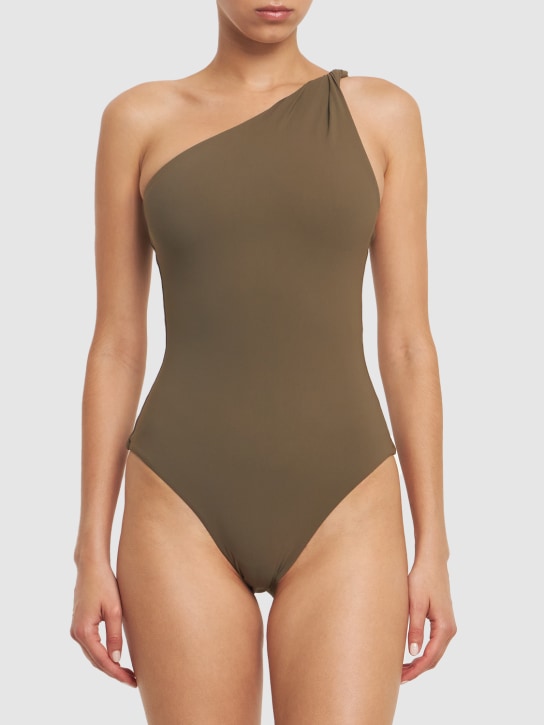 Toteme: Twist-strap one-shoulder swimsuit - Green - women_1 | Luisa Via Roma